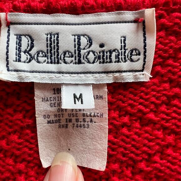 VTG BellePointe  Cardigan Sweater Womens M Cotton Textured Christmas Red Pockets - Picture 4 of 10